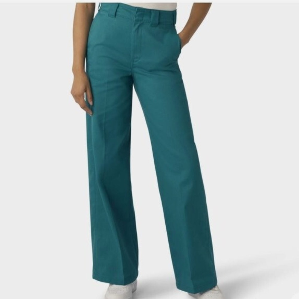 Dickies Women's Teal Wide Leg Pants - Picture 2 of 12